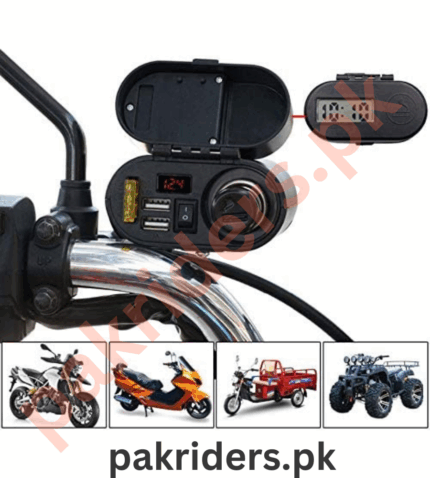 HJG 4 in 1 Motorcycle Cigarette Lighter & Mobile Phone Charger – Waterproof USB Quick Charge with Ampere Meter